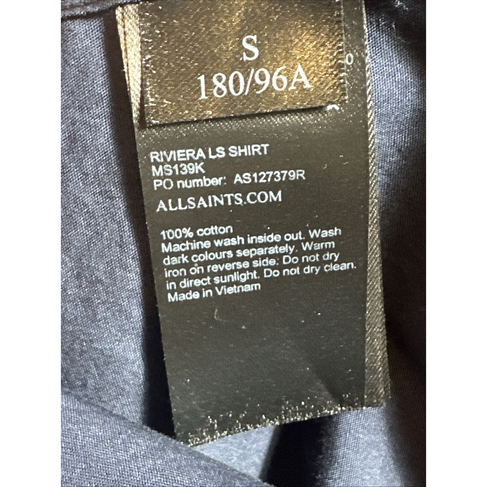 "ALLSAINTS" Navy Blue Men's Button Down Long Sleeve Shirt, Small - Picture 5 of 5